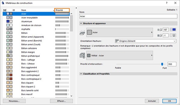 Les matériaux de construction de votre modèle Archicad.