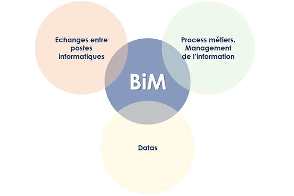 Domaines du BiM : Datas - Echanges entre postes informatiques - Process métiers.