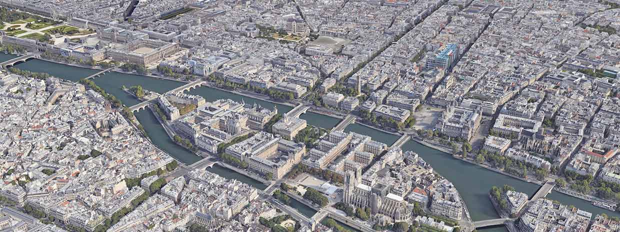 Résultat d'un géoréférencement : Vue de Paris avec un logiciel SIG - Google Earth