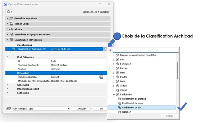 Classification Archicad d'un élément-objet-espace d'une maquette numérique