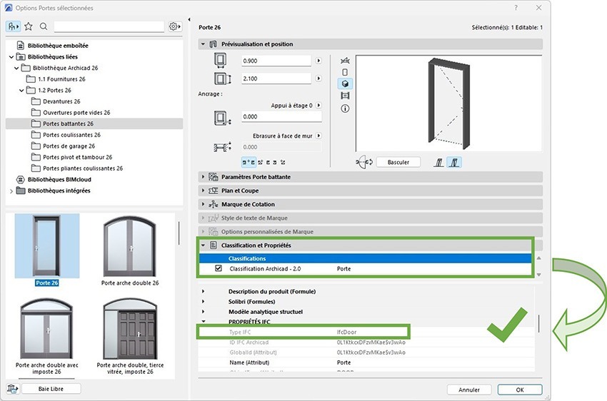 Type IFC d'une porte sur Archicad