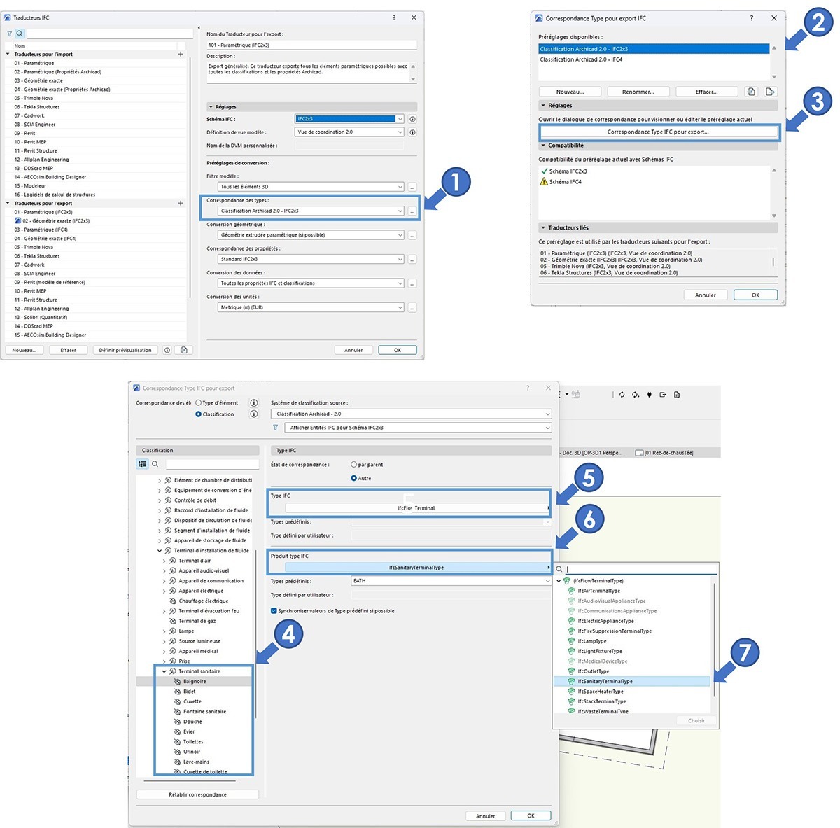 Correspondance des Classifications Archicad avec les Types IFC