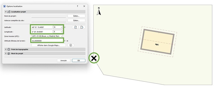 Géoréférencement BiM sur Archicad : Coordonnées Latitude, Longitude et Altitude