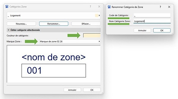 Gestion des catégories de zones