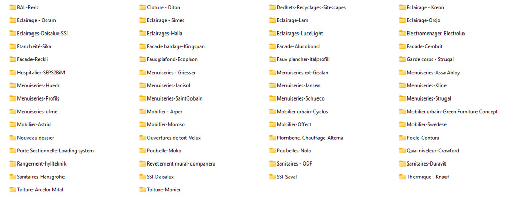 Organisation des dossiers contenant des objets Fabricants pour Archicad.