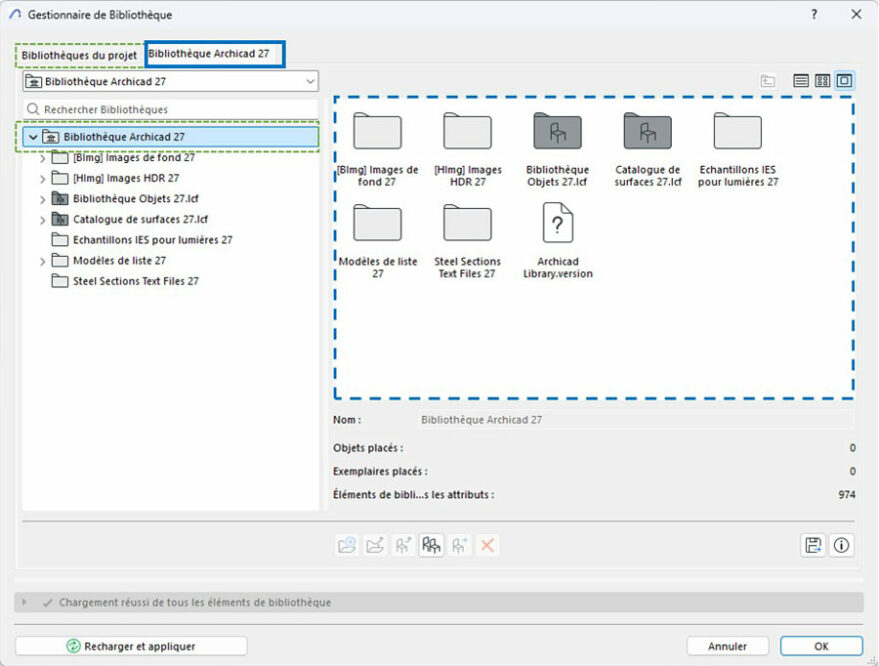 Contenu d'une bibliothèque monolithique d'Archicad