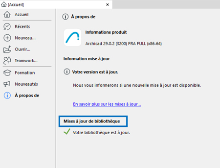 Vérification automatique de la mise à jour depuis Archicad
