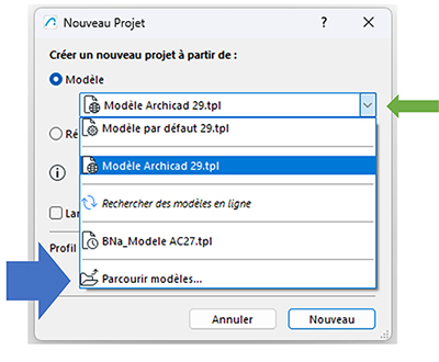 Démarrer un projet à partir d'un fichier modèle TPL Archicad personnalisé