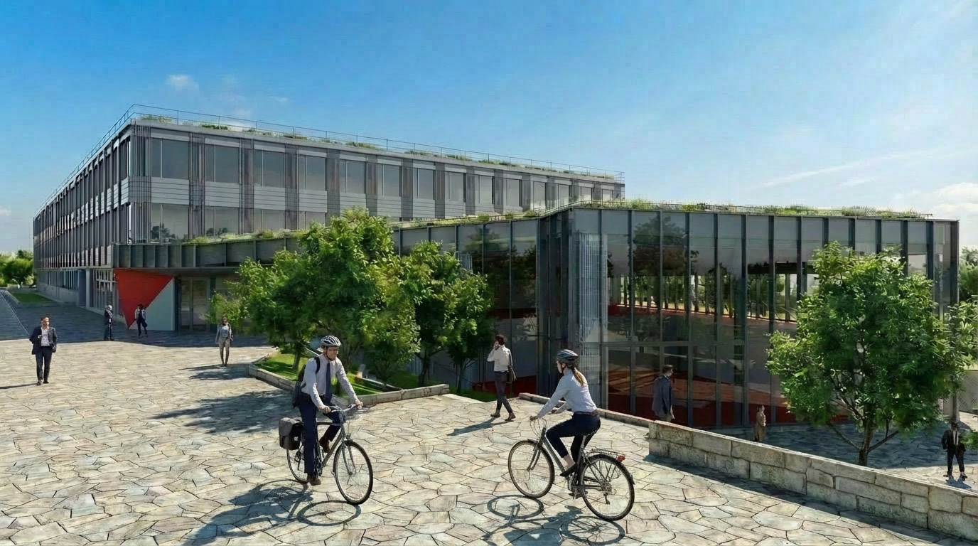 Rendu IA en partie haute d'un projet d'architecture.