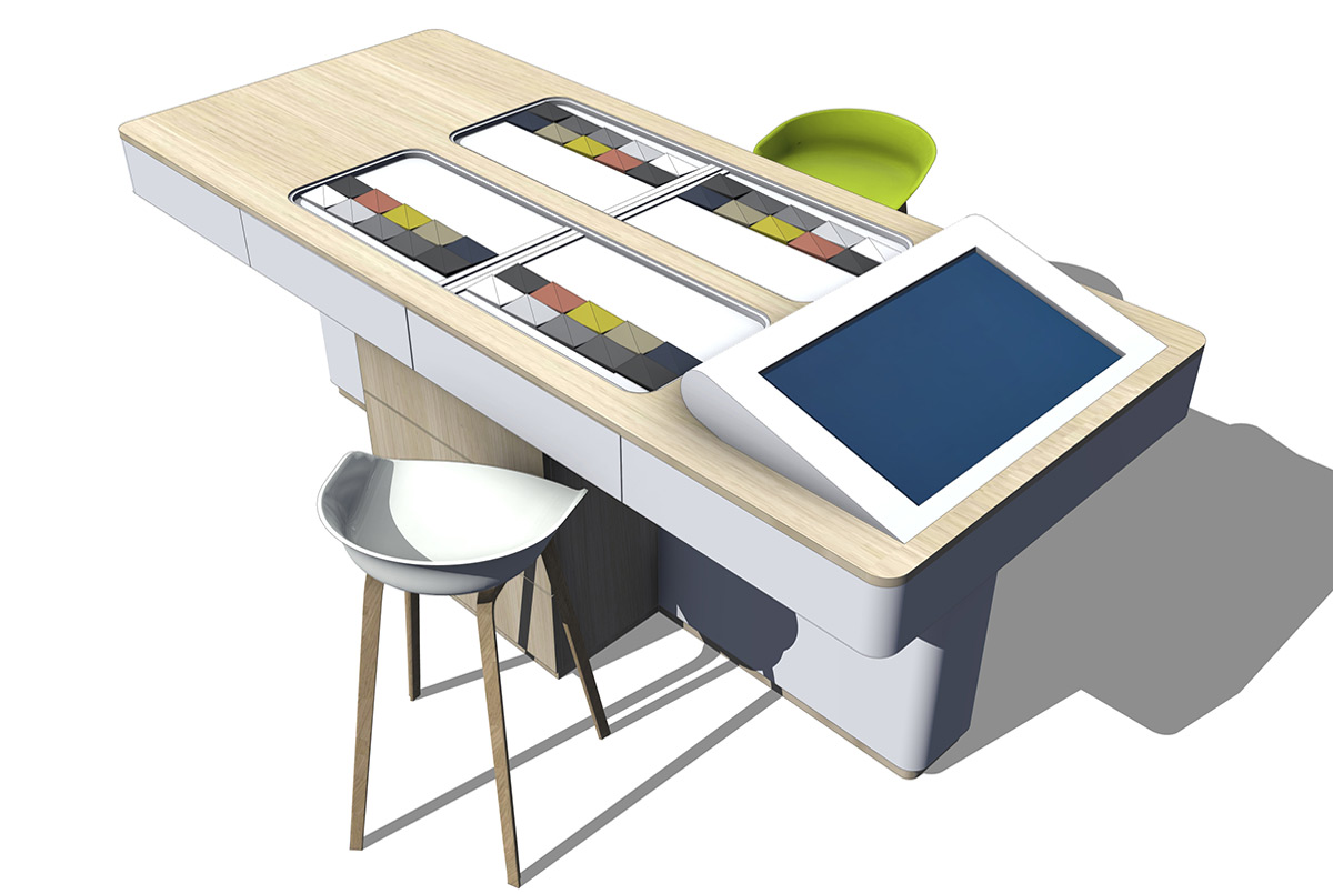 Mobilier design pour un présentoir client.