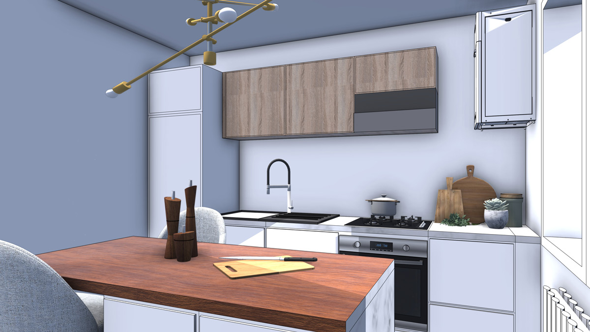 Cuisine pour un projet d'aménagement par un architecte d'intérieur.