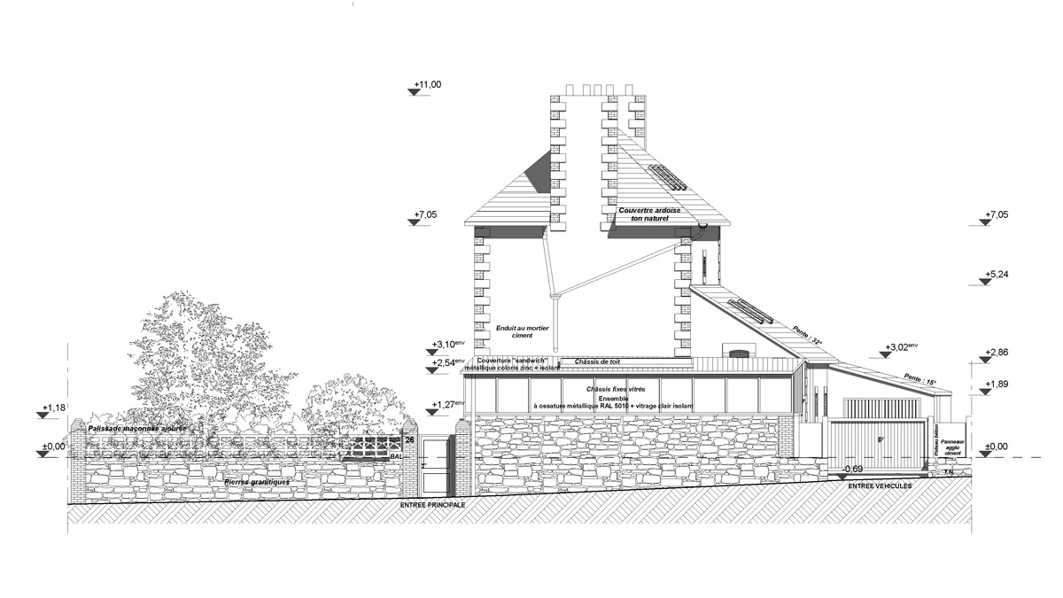 Elévation représentant une façade sur rue.