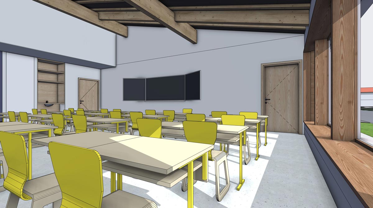 1er rendu brut 3D d'une salle de classe de primaire