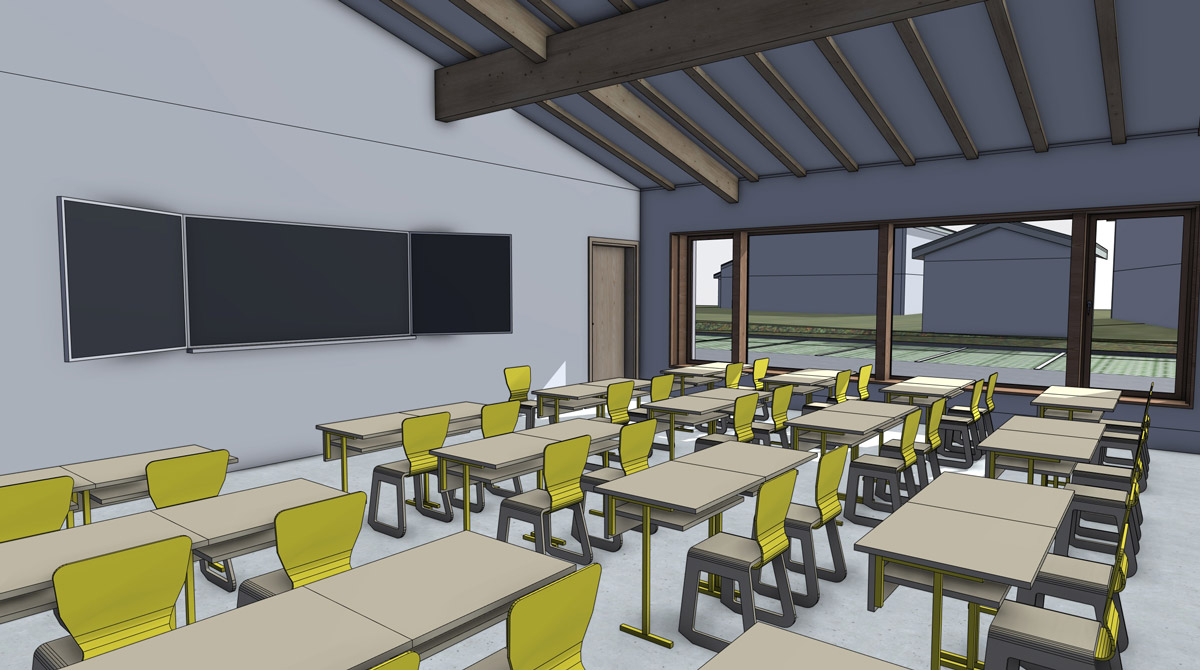 2ème rendu brut 3D d'une salle de classe de primaire