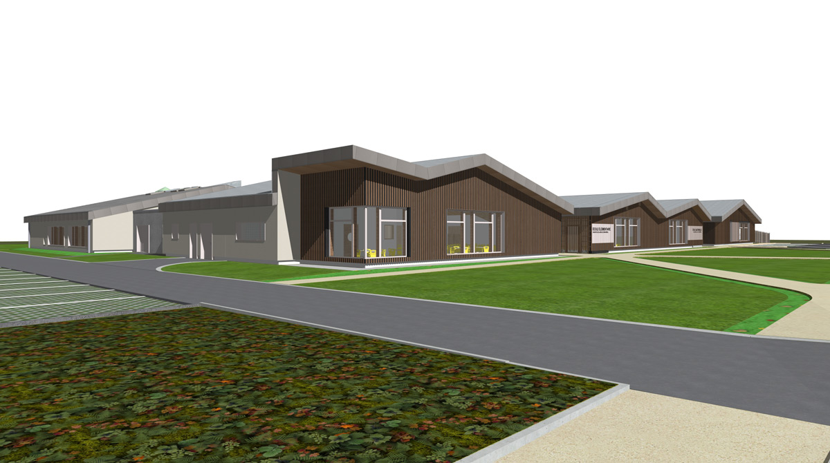 Rendu brut 3D du projet sur fond blanc.