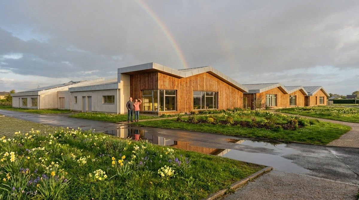 Rendu IA d'un projet d'architecture inscrit dans un environnement inspiré du poème "My Heart Leaps Up" écrit par William Wordsworth.